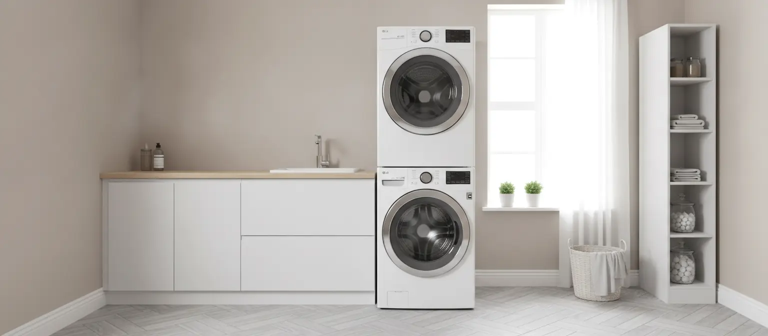 LG front-load washer in a clean Los Angeles laundry room