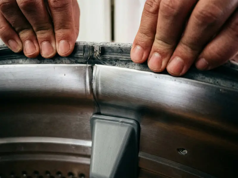 Cracked LG dryer drum wall — irreparable damage requires replacement