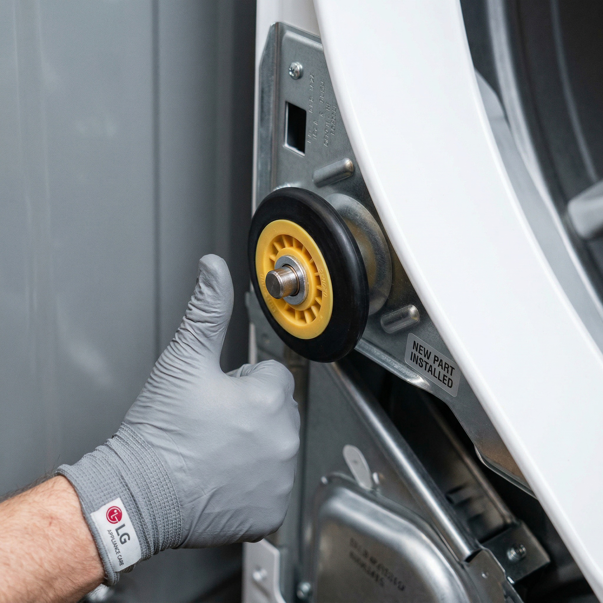 New LG dryer drum rollers installed