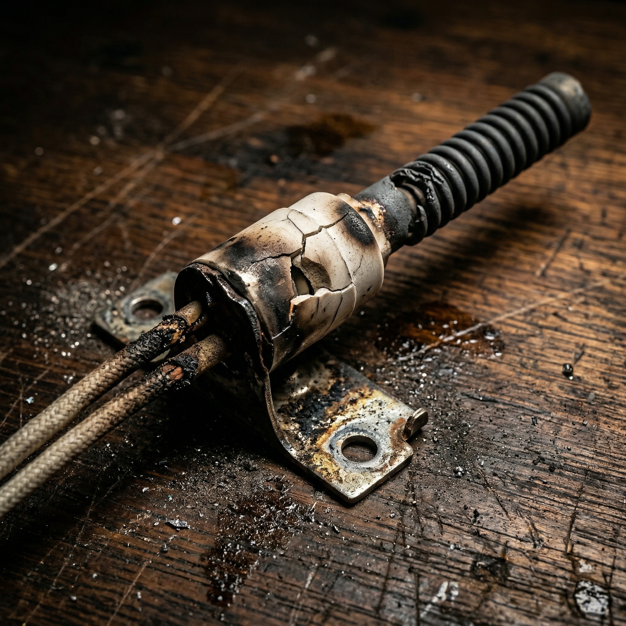 Cracked broken LG dryer igniter before replacement